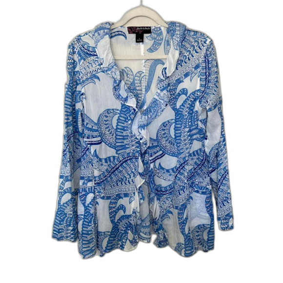 Peck and Peck Women's Blue and White Blouse Size Small Vacation Summer Beach - Picture 1 of 7